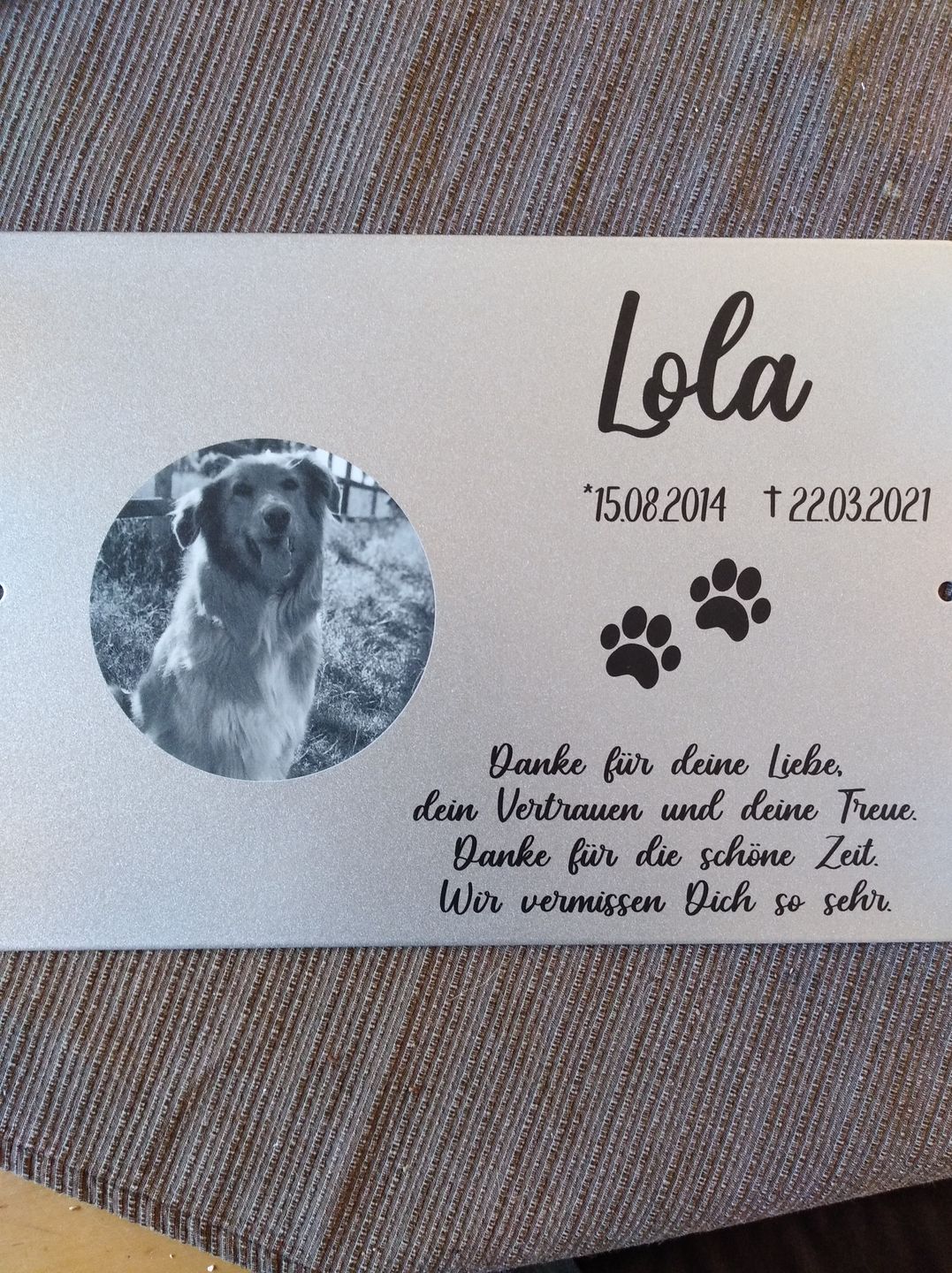 Customer photo review of Gedenktafel Hund "Lieblingshund"