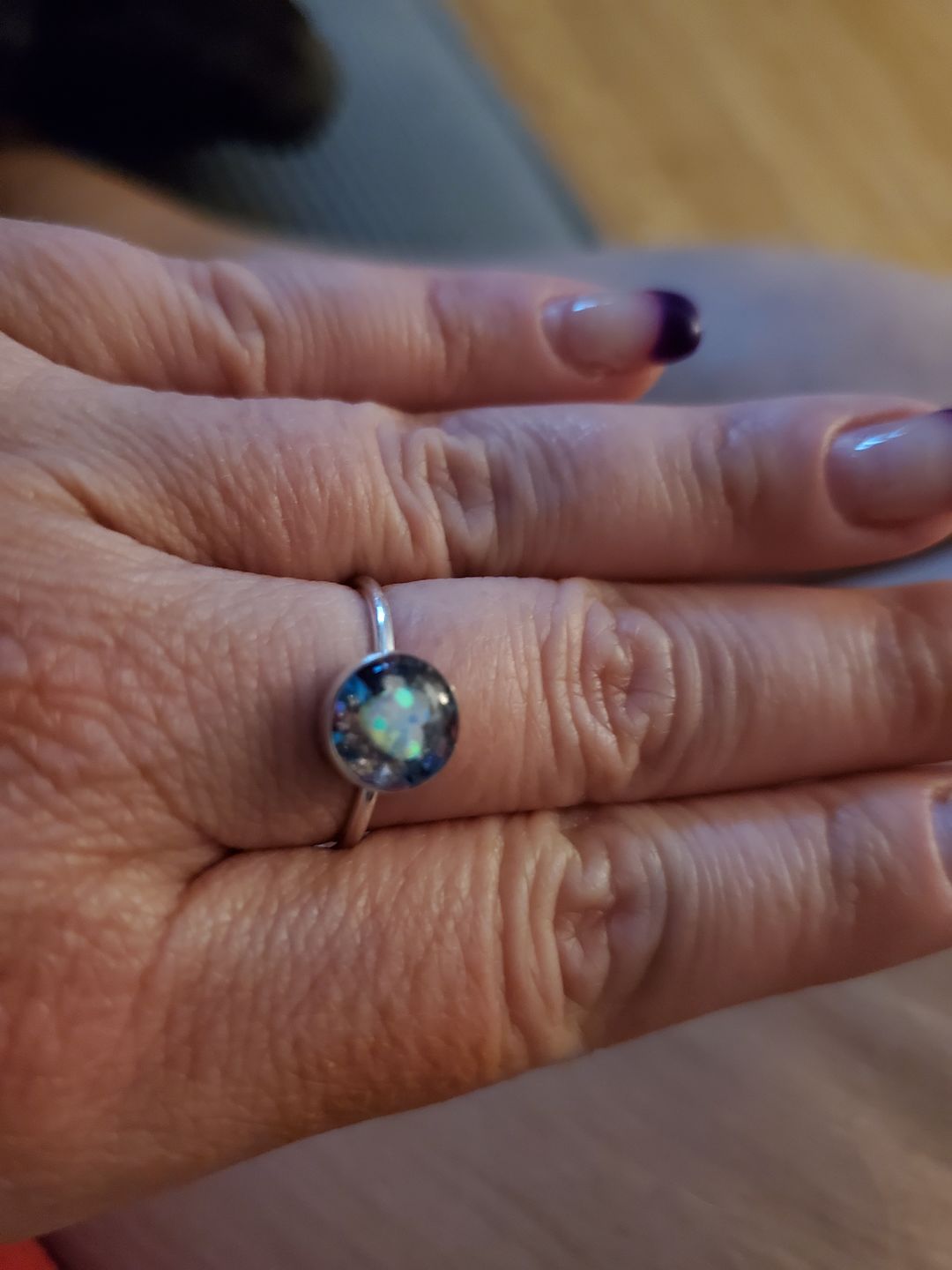 Customer photo review of Opal Heart Ring with Cremation Ashes