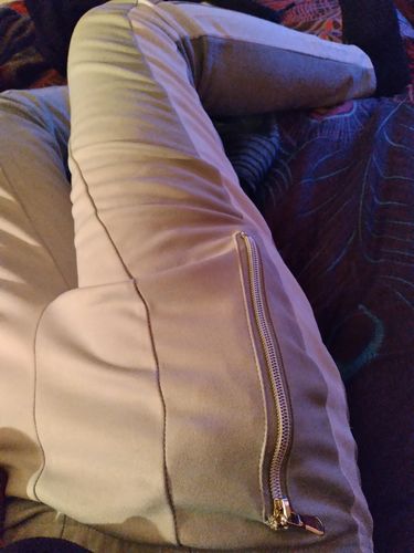 Customer photo review of Premium Side Stripe Zip Pocket Track Pants (Grey - White)
