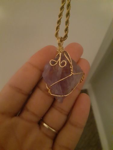 Customer photo review of Raw Amethyst/Rose Quartz Necklace