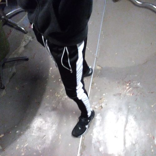 Customer photo review of Premium Side Stripe Zip Pocket Track Pants (Black - White)