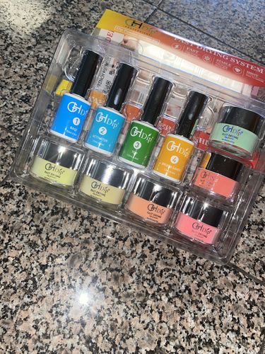 Customer photo review of Neon Color Dip Powder Nail Kit G648 (6X0.6oz) Green/Yellow/Orange Color