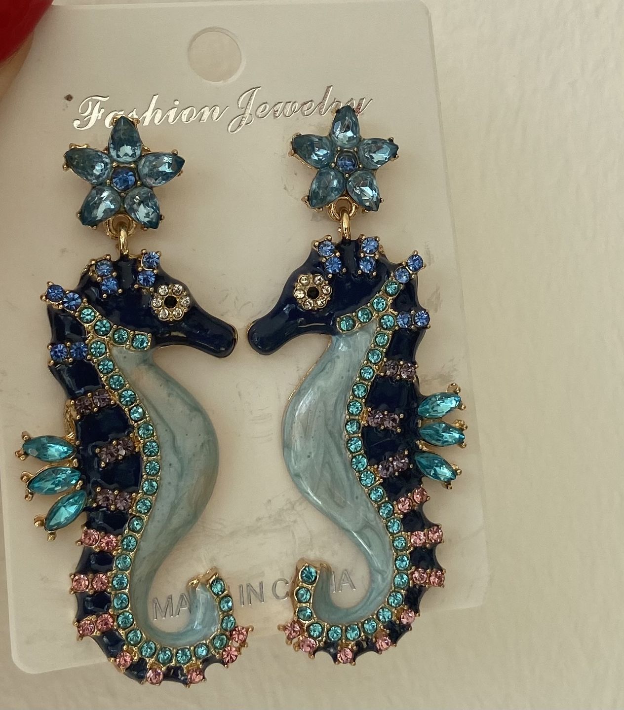 Customer photo review of Sparkling Crystal Earrings: Seahorse