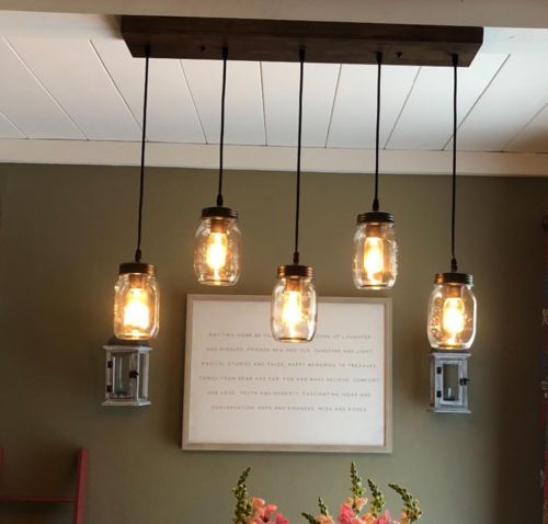 Customer photo review of 5-Light Cluster Clear Glass Mason Jar Pendant Light