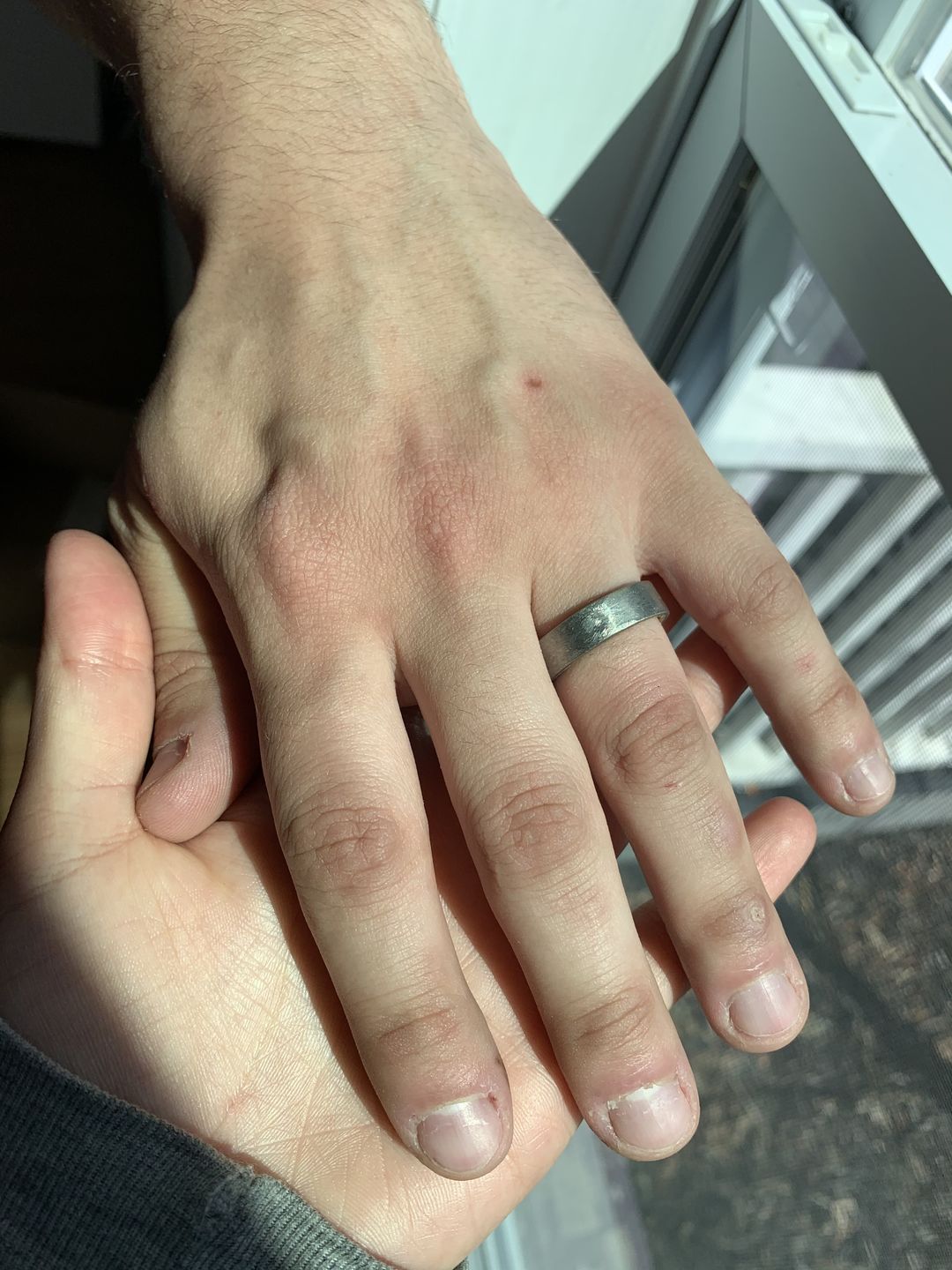 Customer photo review of Hammered Titanium and Whiskey Oak