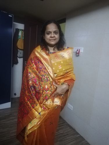 Customer photo review of SAFFRON ORANGE WOVEN BANARASI SILK SAREE