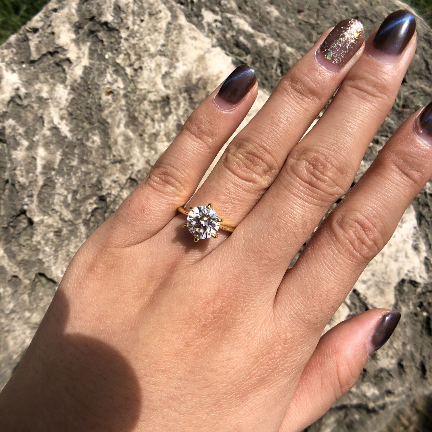 Customer photo review of S925 Moissanite/ Simulated Diamond 2.0 Carat Round Cut Solitaire Engagement Ring In Sterling Silver