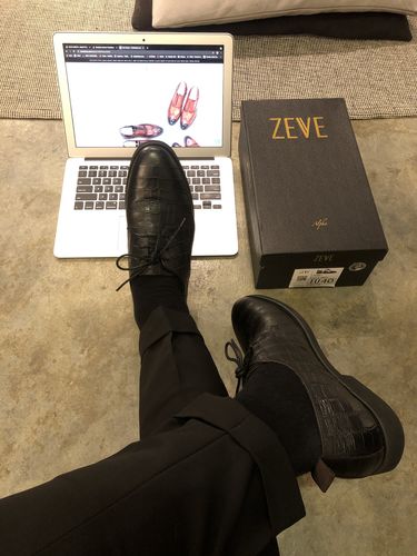 Customer photo review of Derby Lace Up - Black Croco Leather (Crepe Sole)