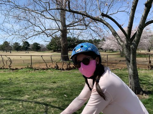 Customer photo review of SET OF 3 SUNSET PERFORMANCE FACE MASKS