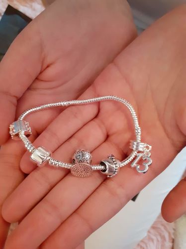 Customer photo review of Teenager's 'Birthday Treasure' Age 13/16/18 Silver Plated Charm Bead Bracelet