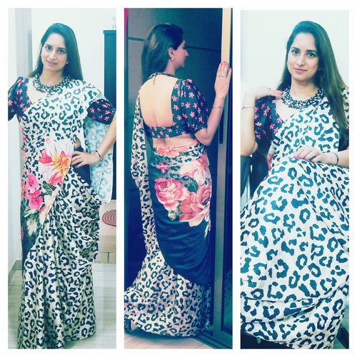 Customer photo review of CLASSIC BLACK AND WHITE LEOPARD PRINT SAGA SAREE