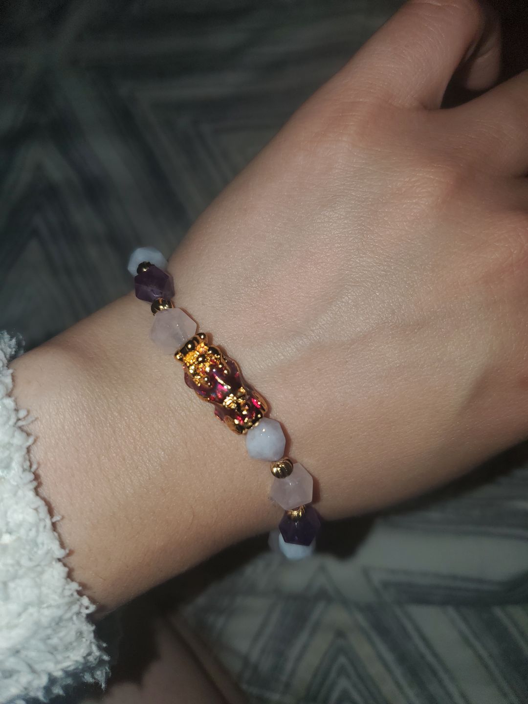 Customer photo review of Wealth Pixiu Charm in Natural Amethyst Bracelet
