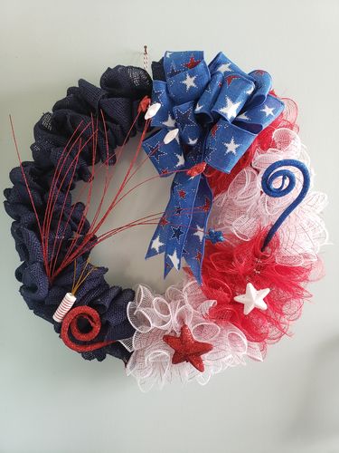 Customer photo review of 2.5"X10Yd Dashed Glitter Star On Royal Royal Blue/Red/White/Navy RG0165825