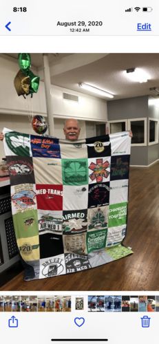 T-shirt quilt with sports, military themes by Janice from TX