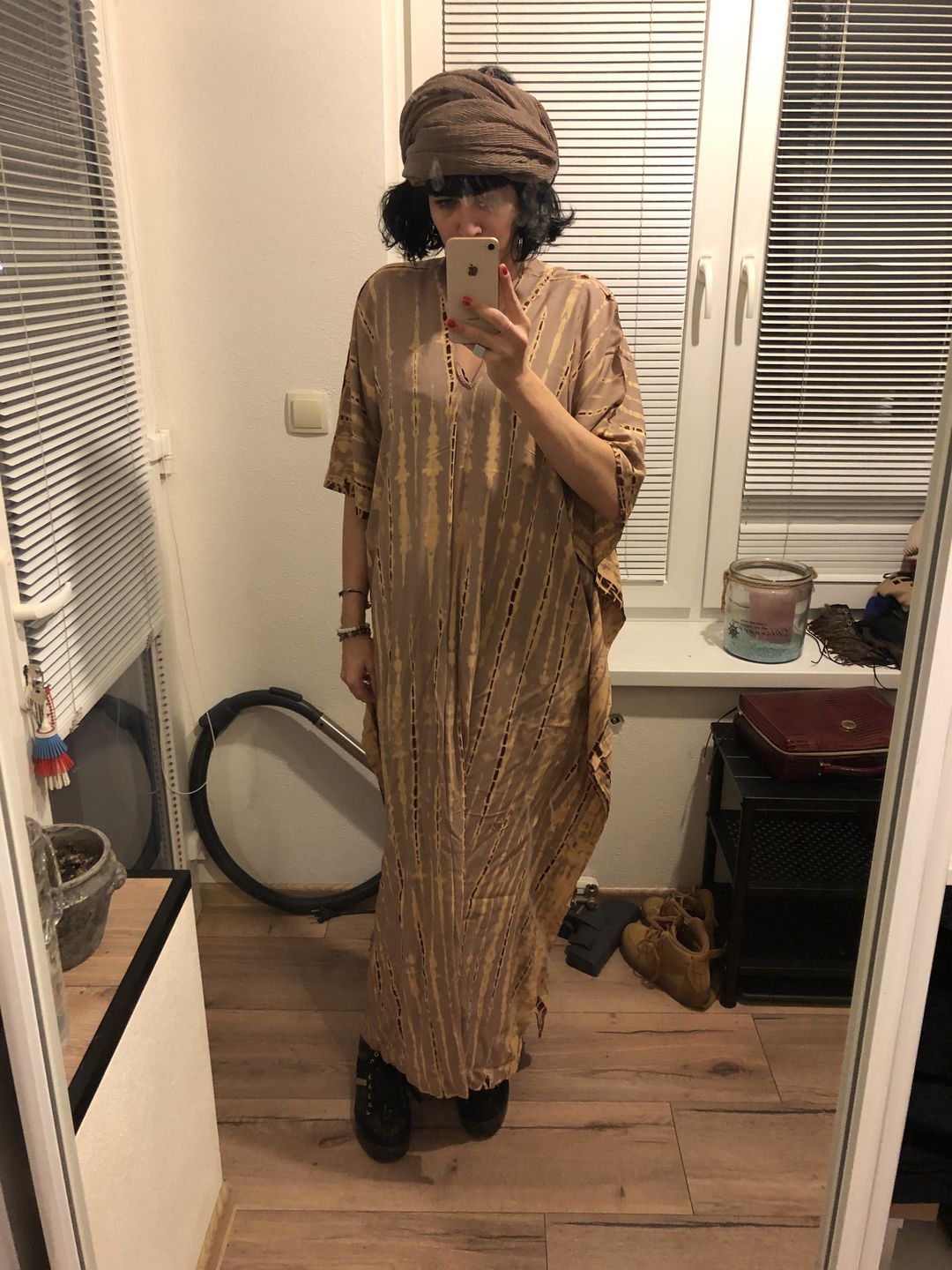 Customer photo review of Maxi Kaftan Dress Tie Dye Beige