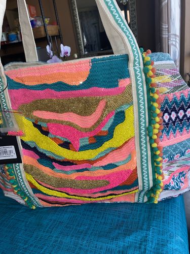 Customer photo review of Daphne Embellished Multi-colored Hand Beaded Tote