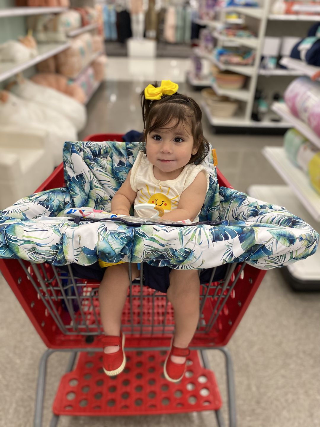 Customer photo review of Baby Shopping Cart Cover - Tropical Day Leaf Print