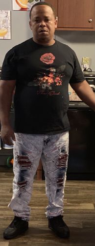 Customer photo review of Paint Splatter Skinny Fit Denim White Wash (M4948DA)