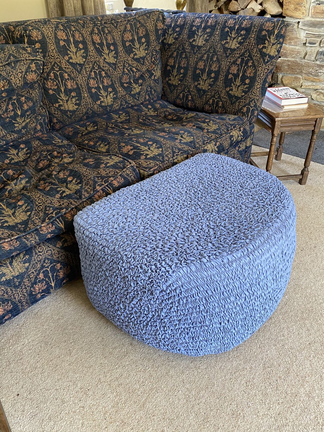 Customer photo review of Footstool Cover - Blue Microfibra