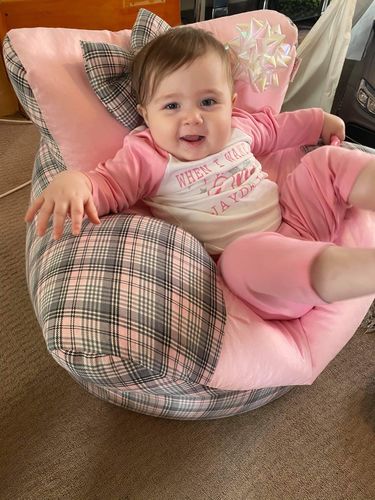 Customer photo review of Personalised Pink Tartan Bean Bag Chair