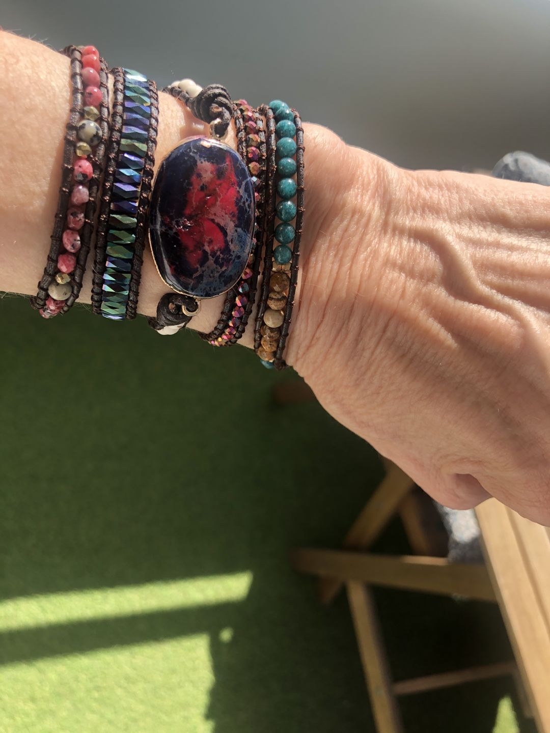 Customer photo review of Natural Imperial Jasper & Apatite Wrap Bracelet