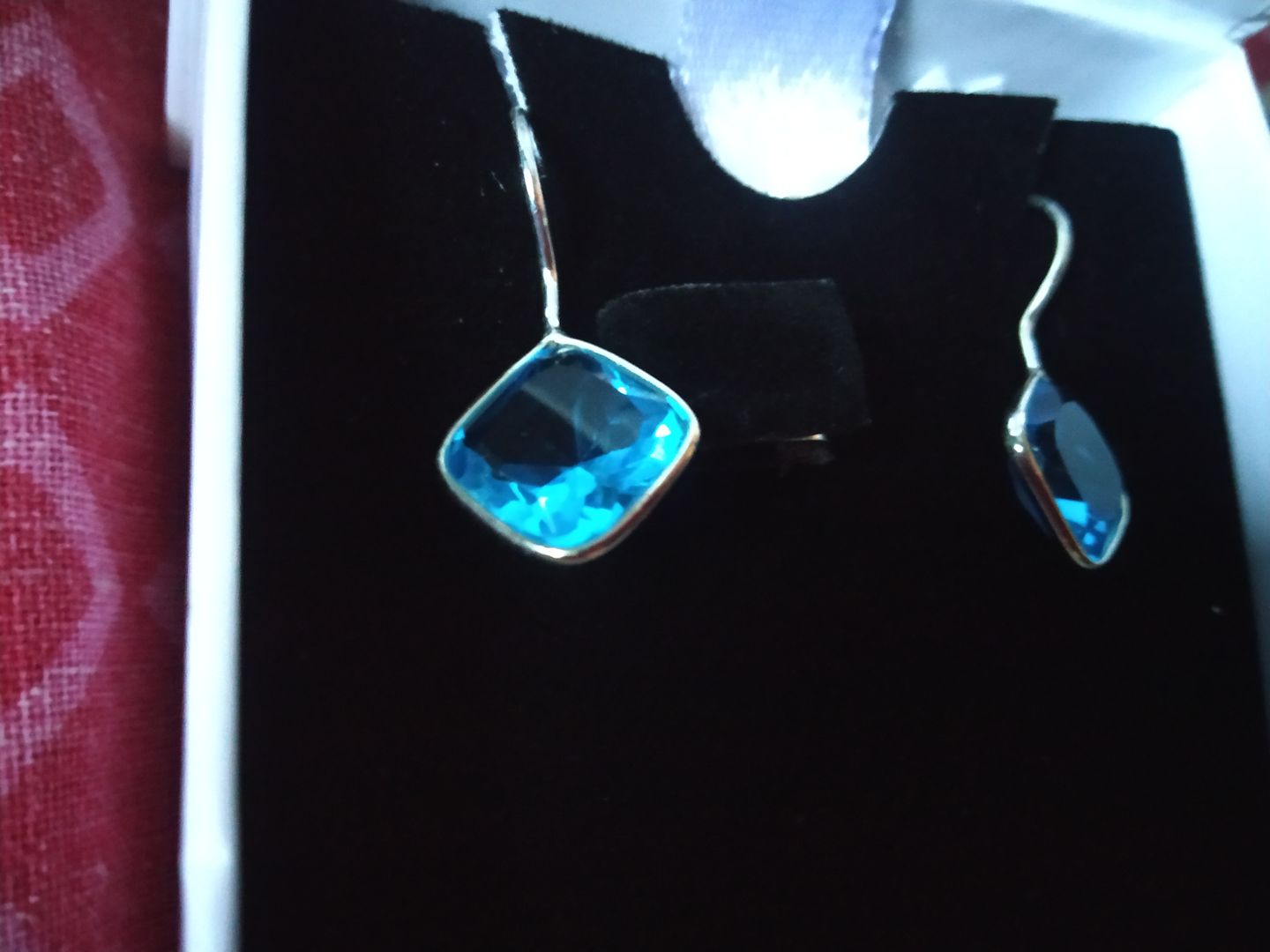 Customer photo review of Silver Aqua Blue Crystal Earrings