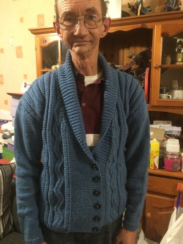 Customer photo review of Hayfield 10079 Man Cardigan in Hayfield Bonus Aran (PDF)