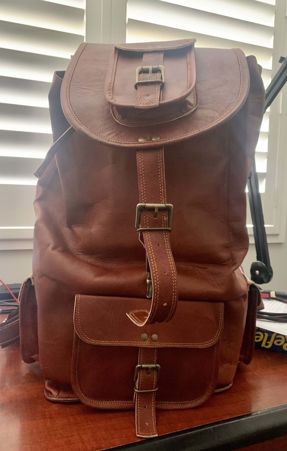 Customer photo review of Large Leather Outdoor Hiking Travel Backpack Rucksack