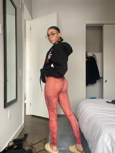 Customer photo review of RED PAISLEY PANTS + RHINESTONE