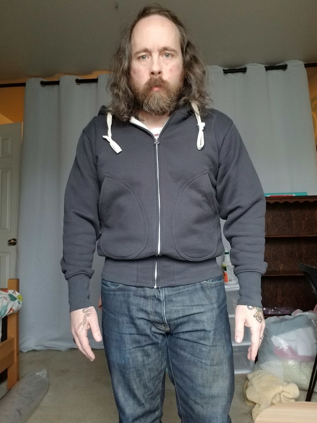 Customer photo review of 17.5 oz Terry Cloth Full-Zip Hoodie - Brick Red