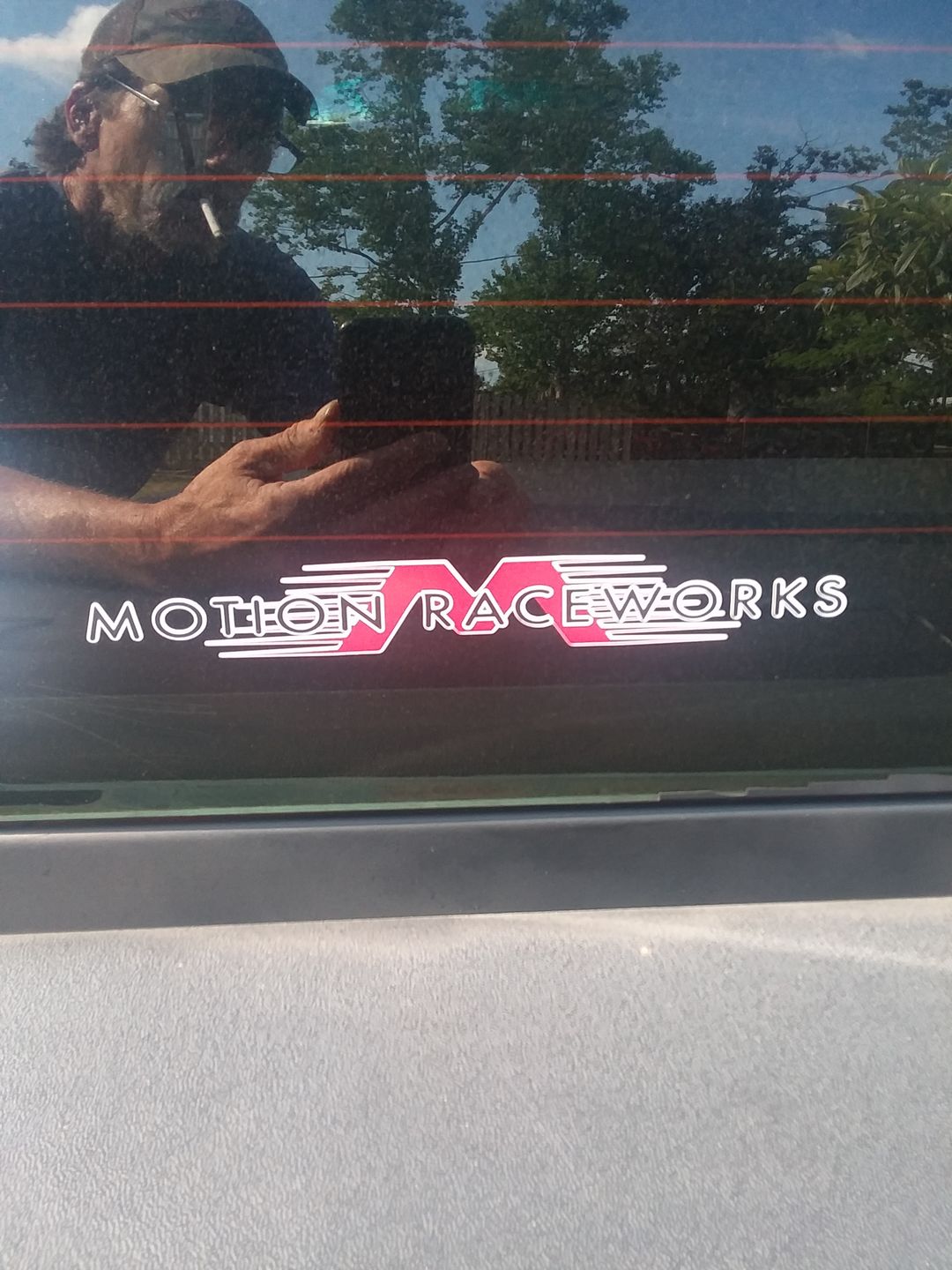 Customer photo review of Red/White Motion Raceworks Decal 8"x2"