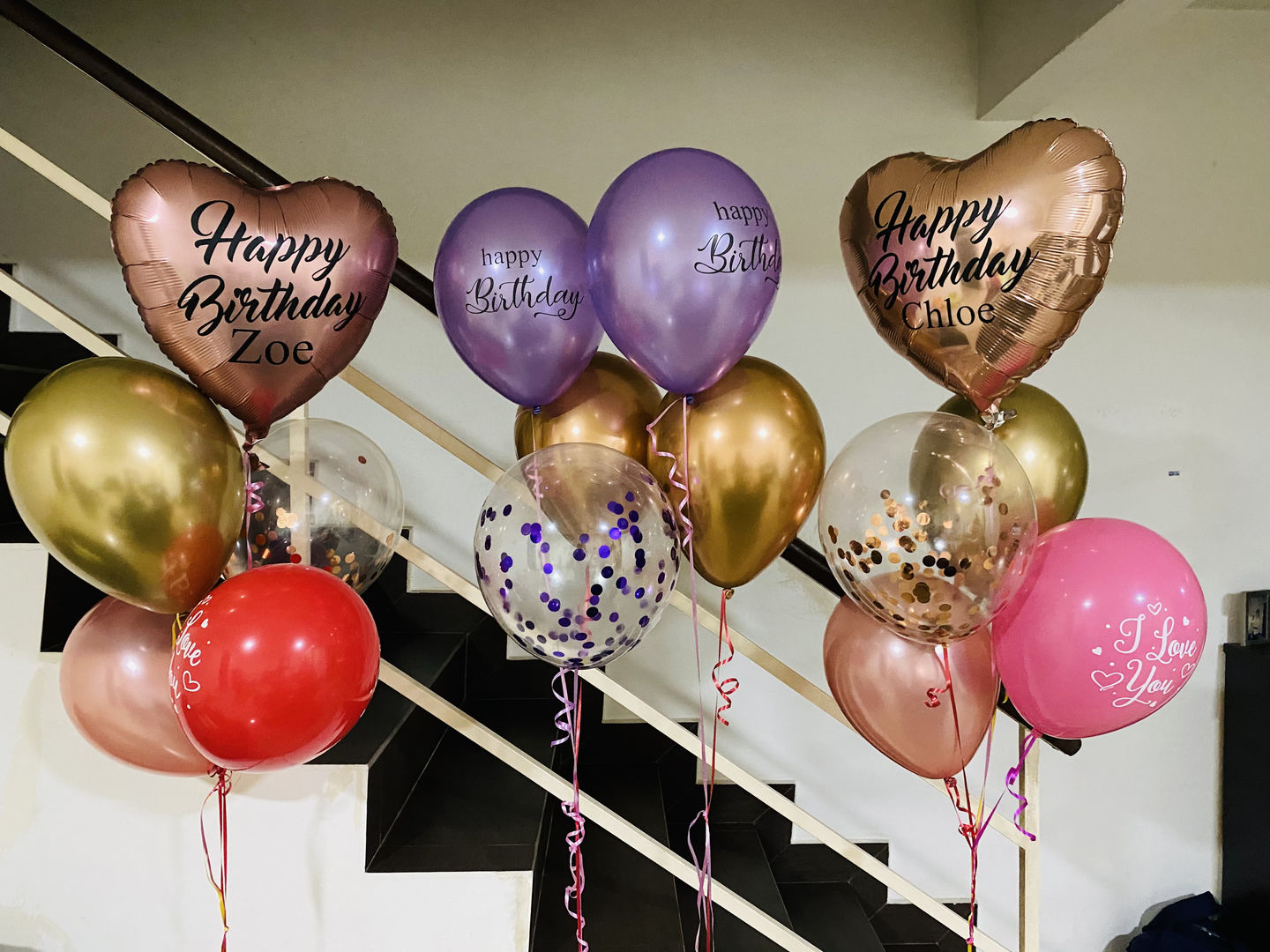Customer photo review of 18-inch Heart Shaped Foil With Personalized Message + 3 Helium-Filled Latex Balloons