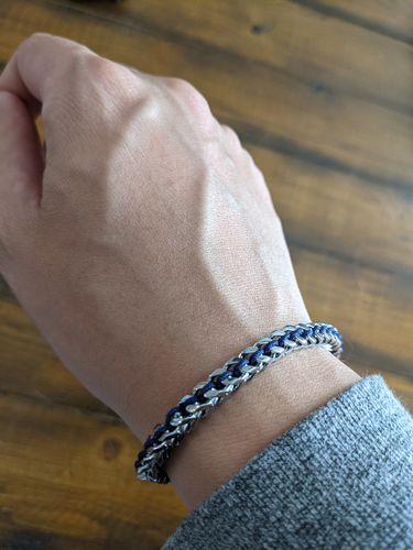 Customer photo review of Silver Woven Chain Bracelet in Navy