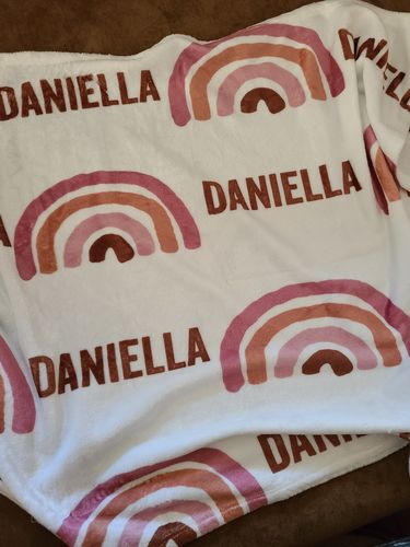 Customer photo review of Pink Neutral Rainbows Pattern Custom Name Printed Fleece Baby Blanket Kids