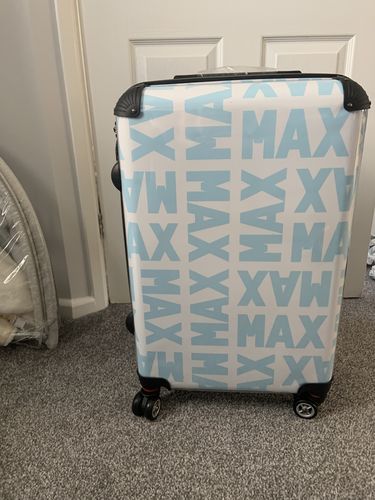 Customer photo review of Bold Blue Block Names Suitcase