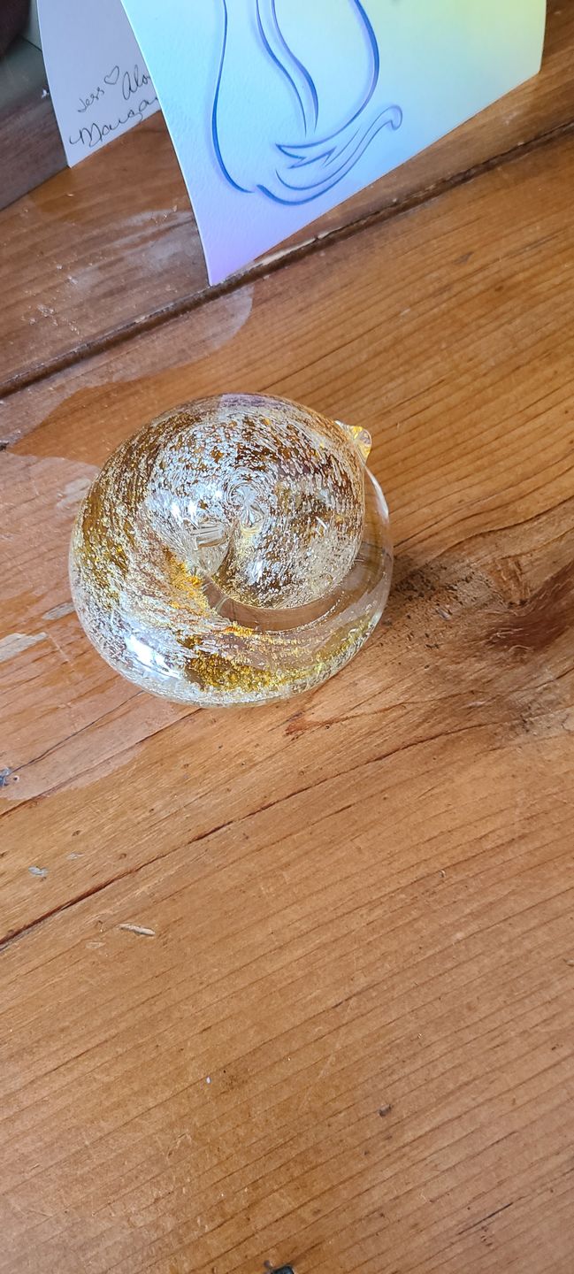 Customer photo review of Half-tone Sleeping Glass Cat with Infused Cremation Ashes