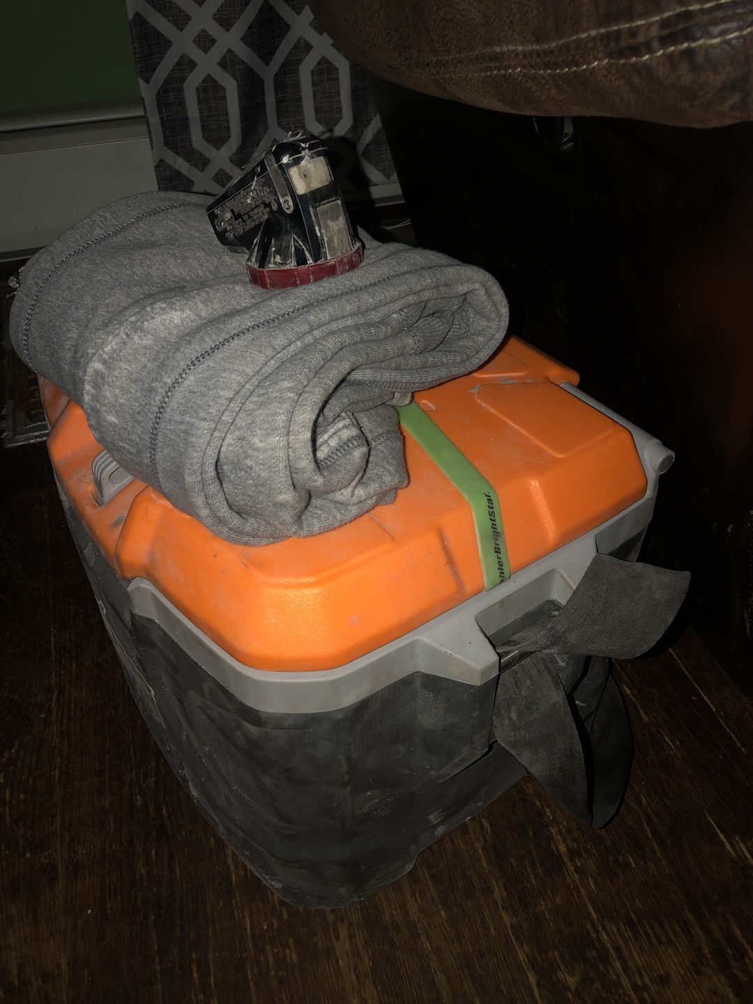 Customer photo review of Klein Tools 55600 Lunch Box / Cooler, 17 Qt Insulated Lunch Box Holds 18 Cans, Keeps Cool 30 Hours, Seats 300 Lb, Tradesman Pro Tough Box