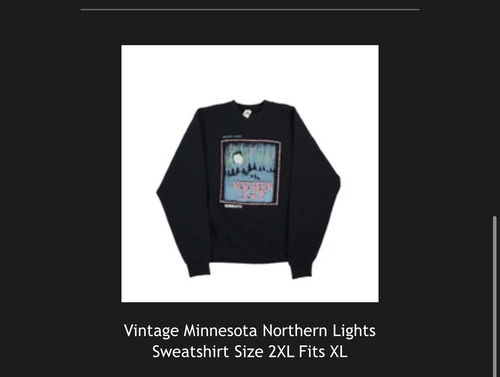 Customer photo review of Vintage Minnesota Northern Lights Sweatshirt Size 2XL Fits XL
