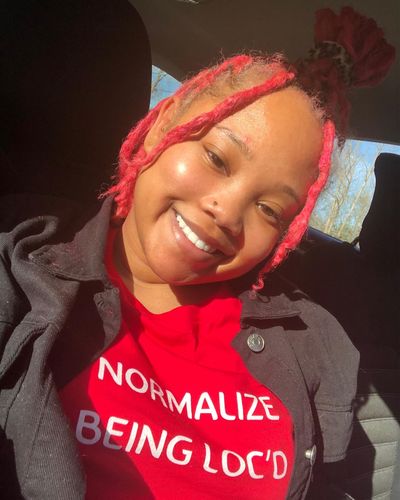 Customer photo review of Normalize Being Loc'd Short-Sleeve Unisex T-Shirt