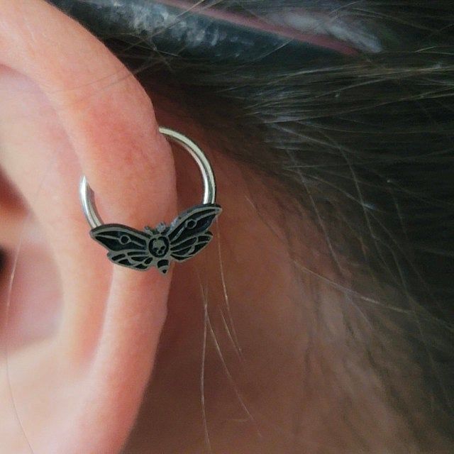 Customer photo review of 16G Death's Head Moth Captive Bead Ring