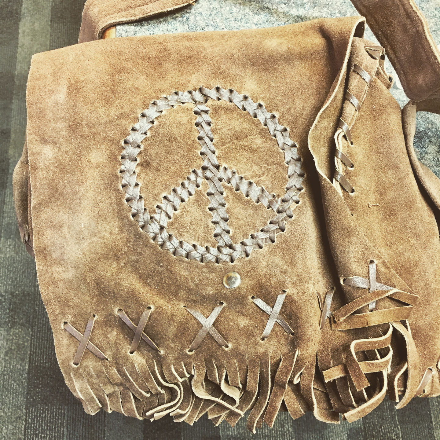Customer photo review of Peace Fringe Leather Shoulder Bag
