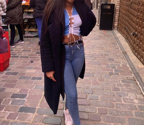 Customer photo review of Lace up patchwork blue top