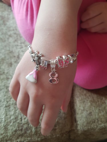 Customer photo review of Children's Pink 'Happy 8th Birthday' Silver Plated Charm Bead Bracelet