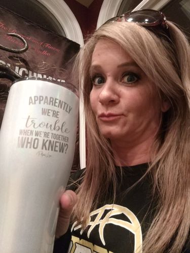 Customer photo review of $12 Special | Apparently Trouble When We're Together Laser Etched Tumbler