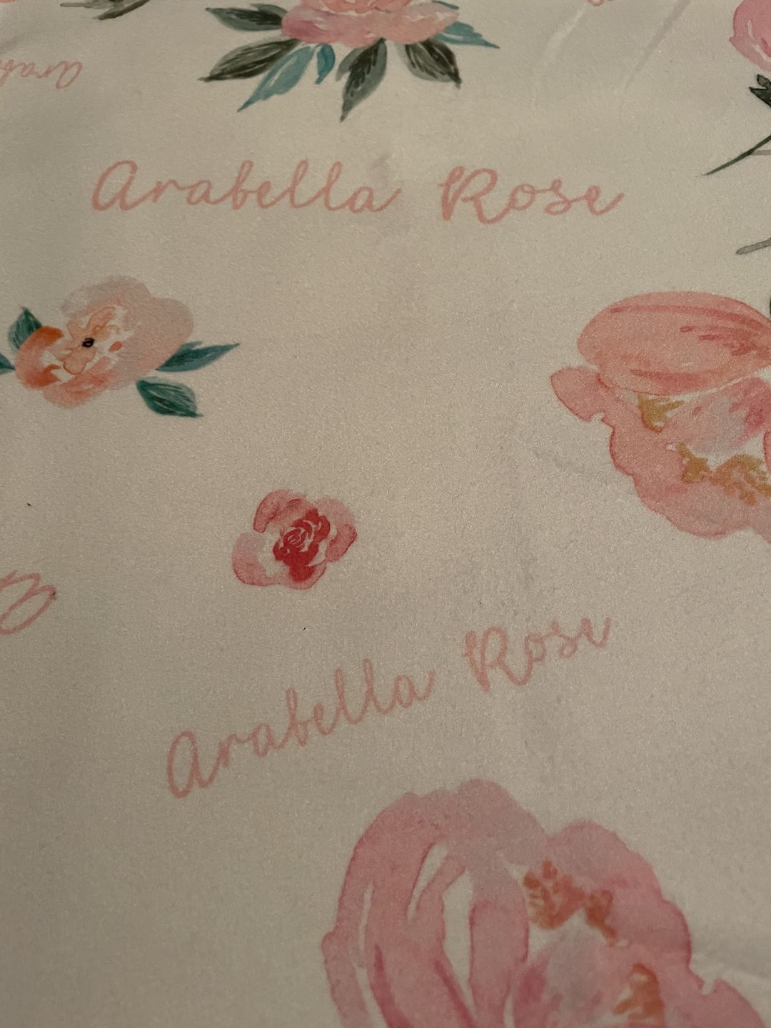Customer photo review of Personalized Baby Girl Name Blanket, Light coral and pink floral