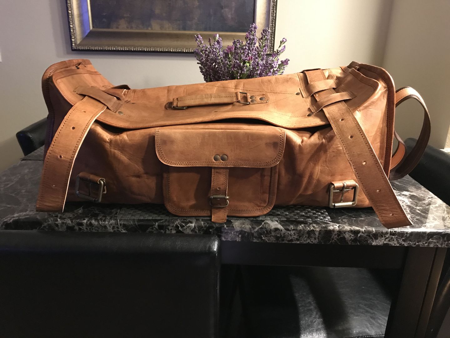 Customer photo review of Vintage Brown Flap Leather Duffle Bag
