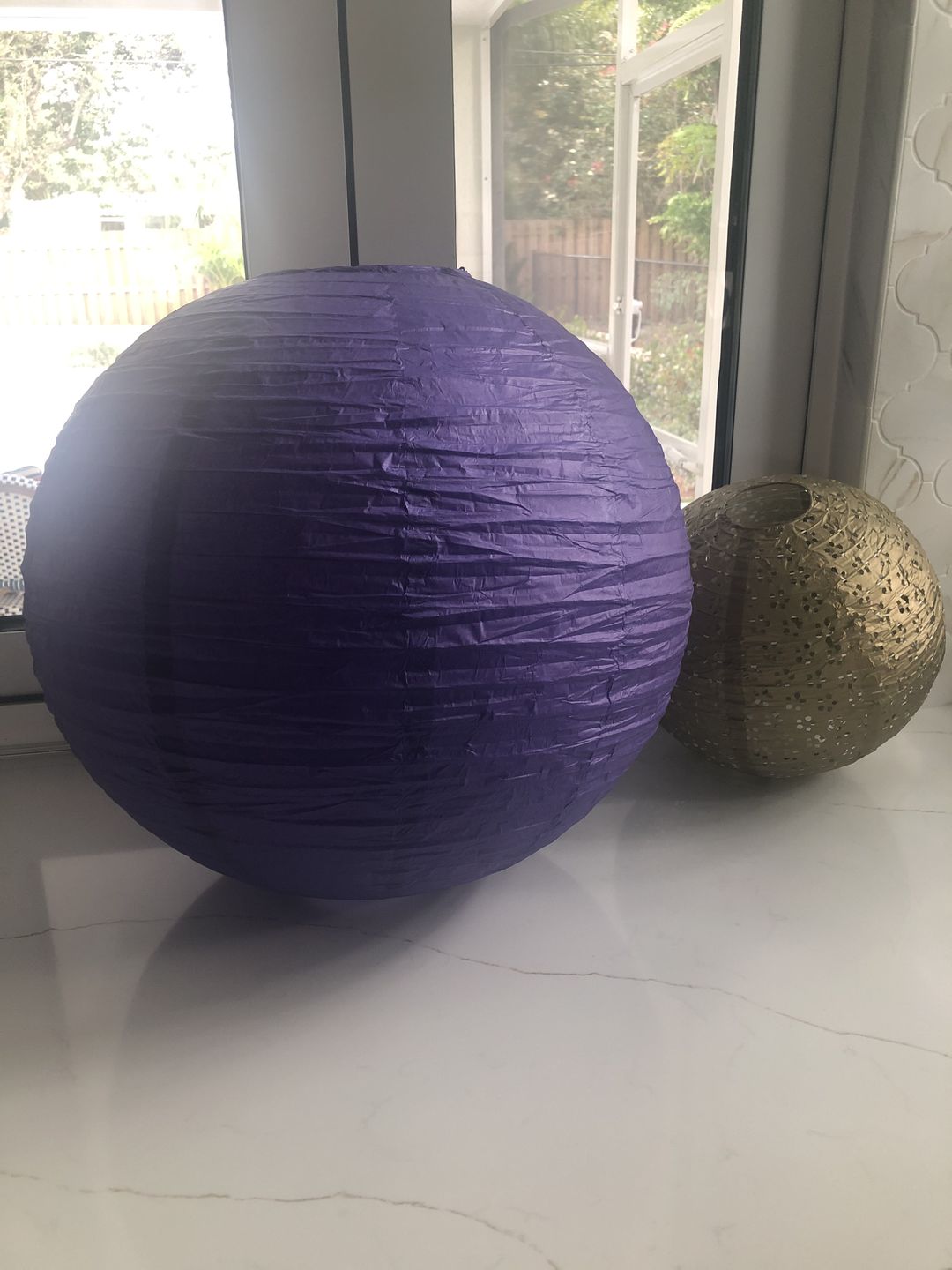 Customer photo review of 12" Round Eyelet Lace Look Paper Lantern - Gold