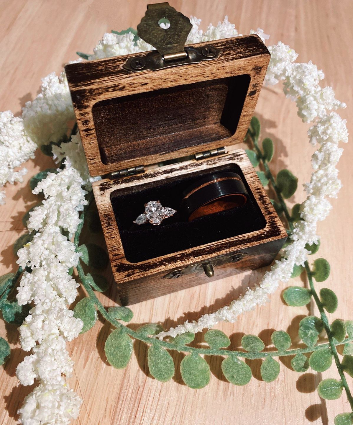 Customer photo review of Rosewood Burl and Black Tungsten with Rose Gold