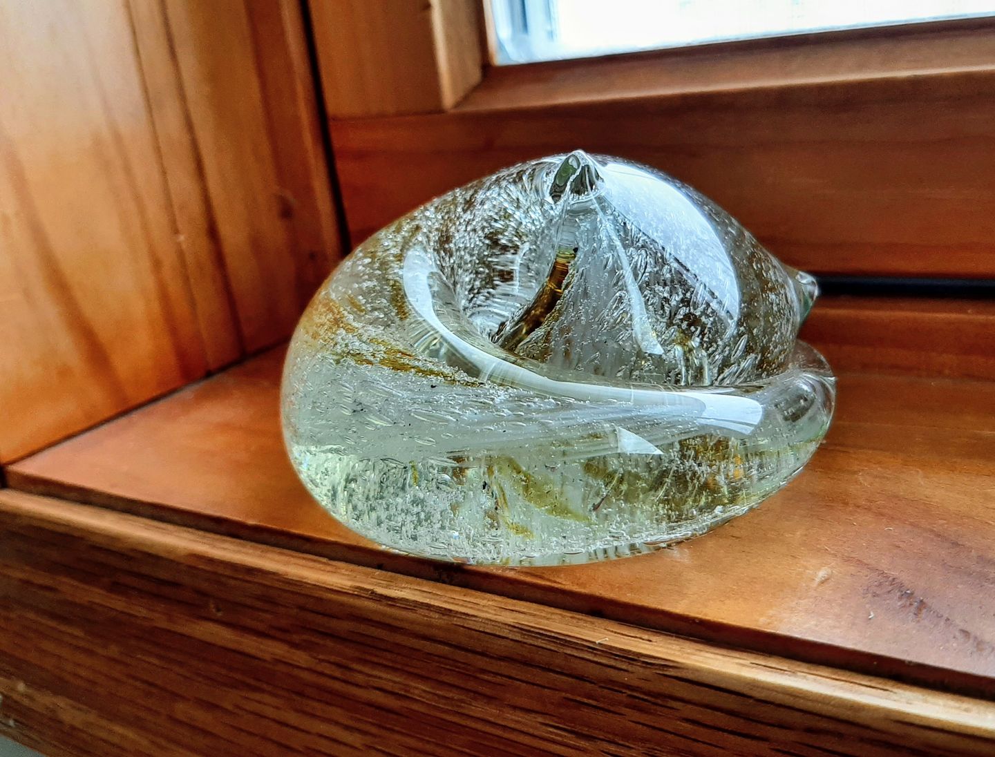 Customer photo review of Half-tone Sleeping Glass Cat with Infused Cremation Ashes