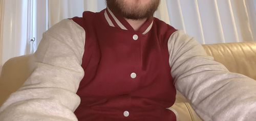 Customer photo review of Mens Varsity Jacket - Burgundy/Grey